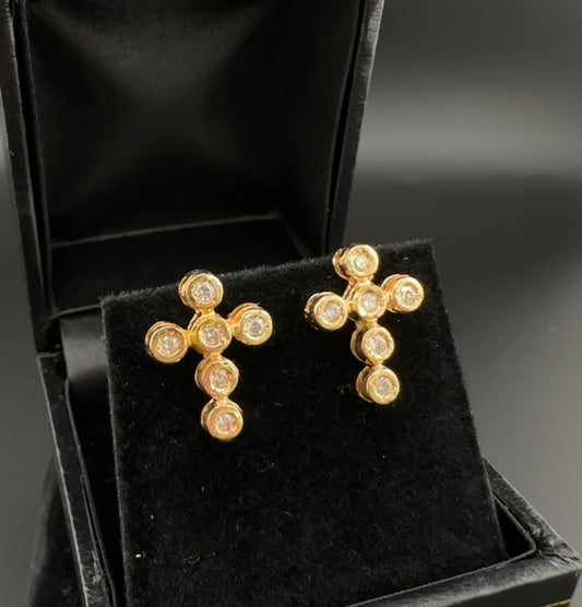 Diamond Cross 18k Gold Earrings