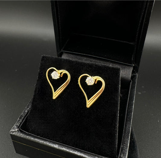 Heart Diamond 14k Gold Earrings