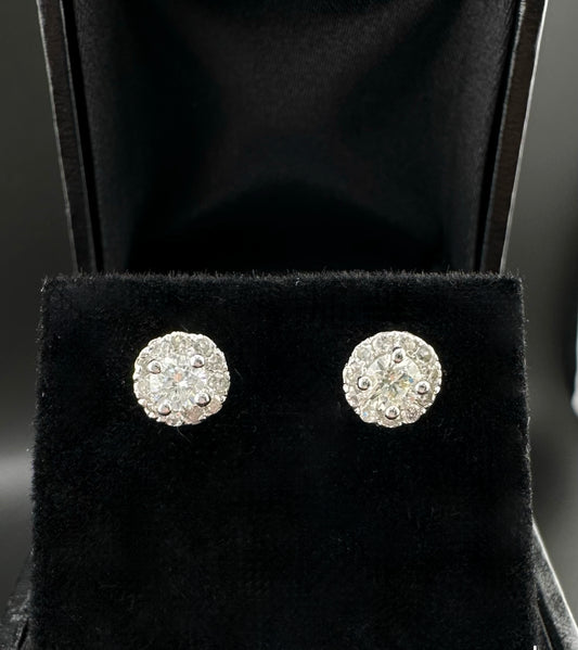 Halo 18k White Gold Diamond Earrings