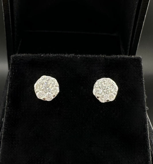 Hexagon Diamond 14k White Gold Earrings